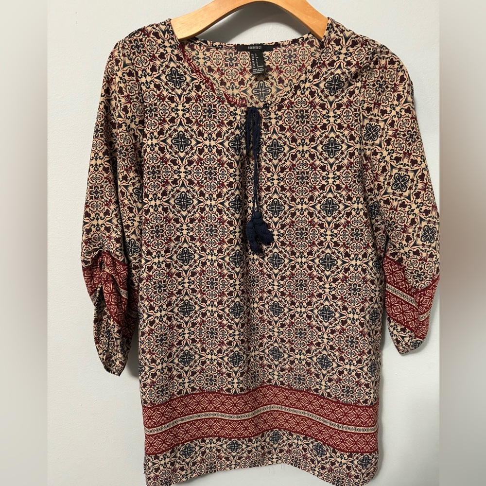 Forever 21 boho top with tassels and half sleeves made in the U.S.A size small